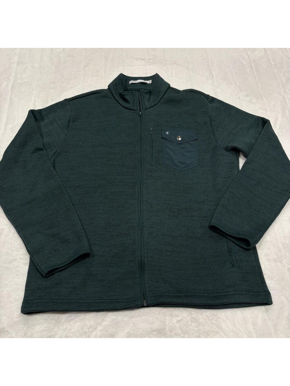 Criquet Men's L Green Golf Full Zip Fleece Jacket Chest Pocket Athletic Fit